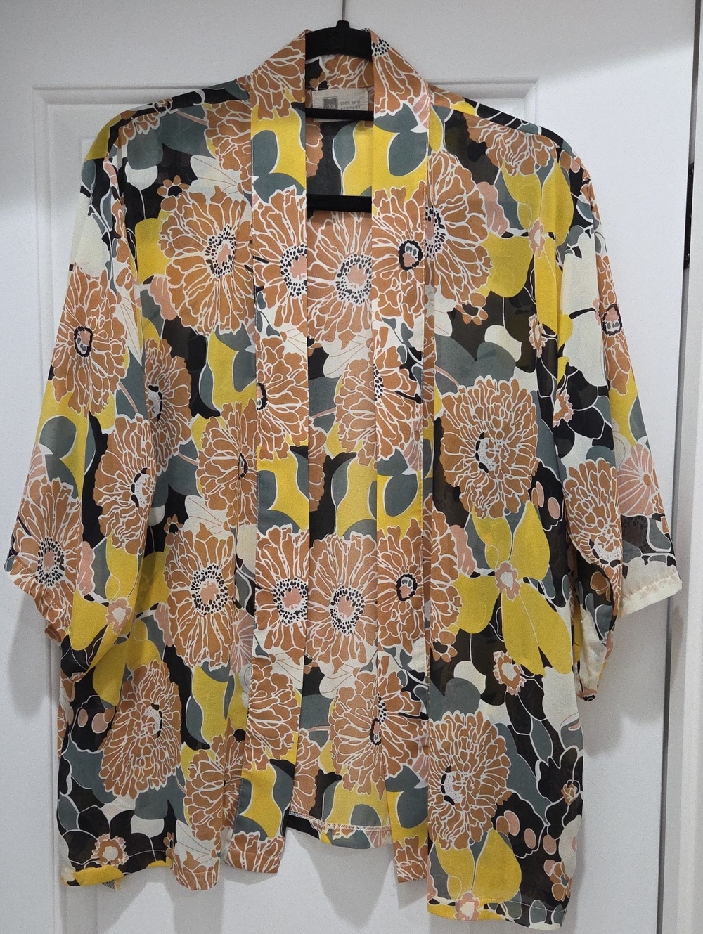 Floral Open-Front Kimono Tunic - Yellow & Tan